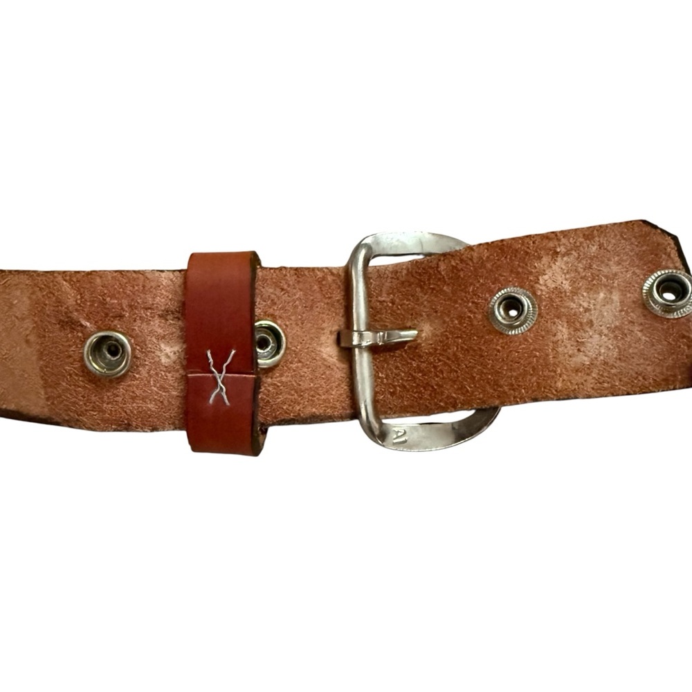 Vintage Tooled Transport Truck Brown Leather Belt Size 36 Removable Buckle USA - Picture 9 of 15